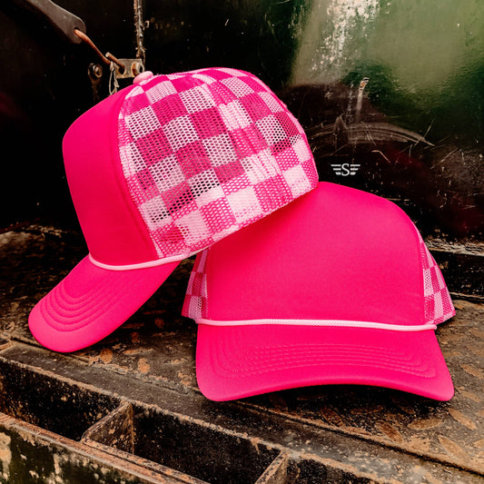 Checkered Mesh Back Foam Trucker Cap