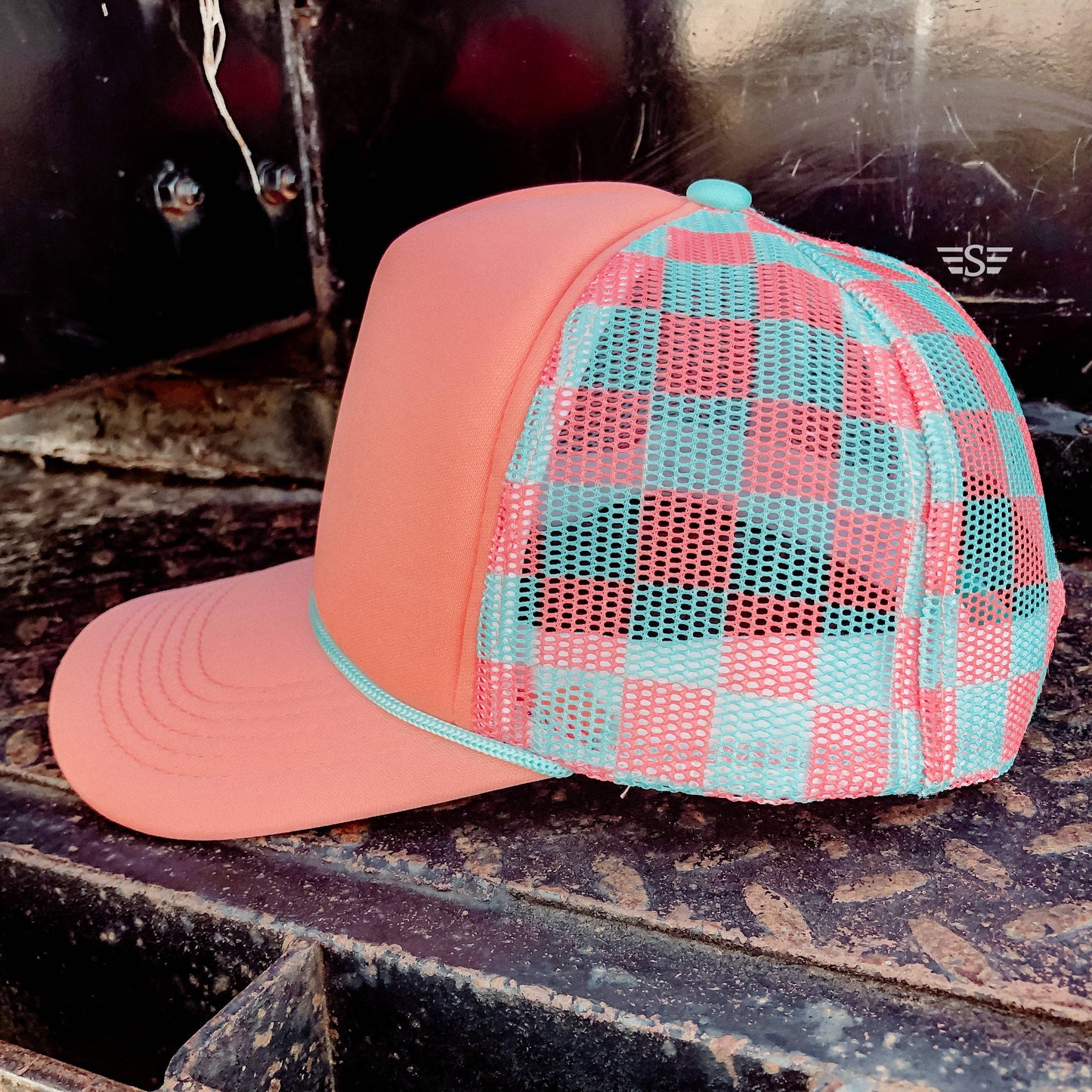 Checkered Mesh Back Foam Trucker Cap