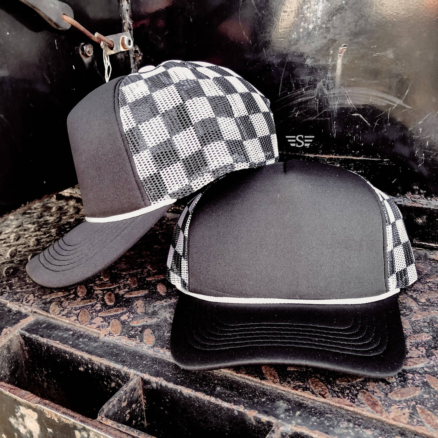 Checkered Mesh Back Foam Trucker Cap