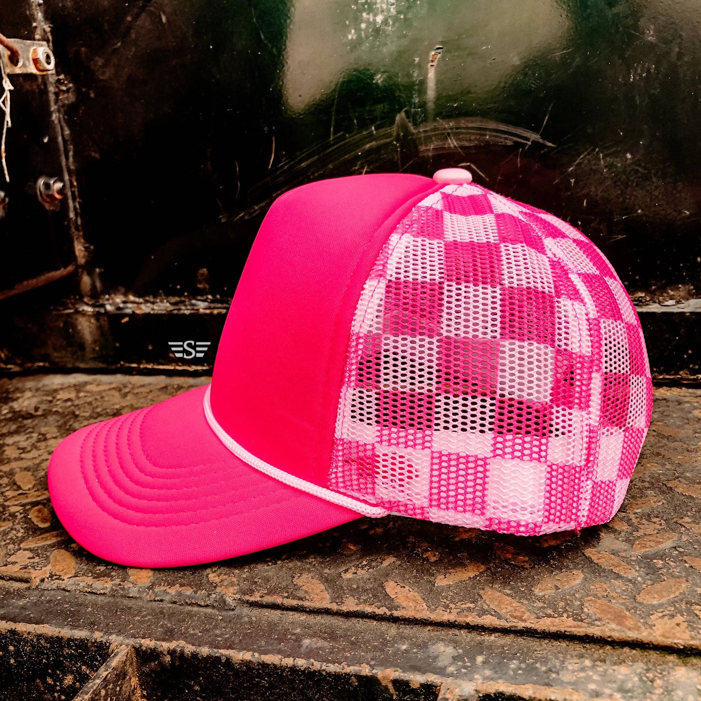 Checkered Mesh Back Foam Trucker Cap