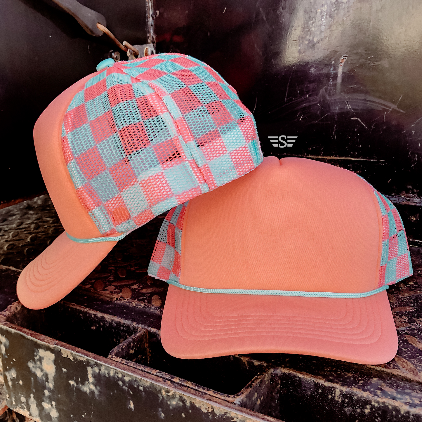 Checkered Mesh Back Foam Trucker Cap