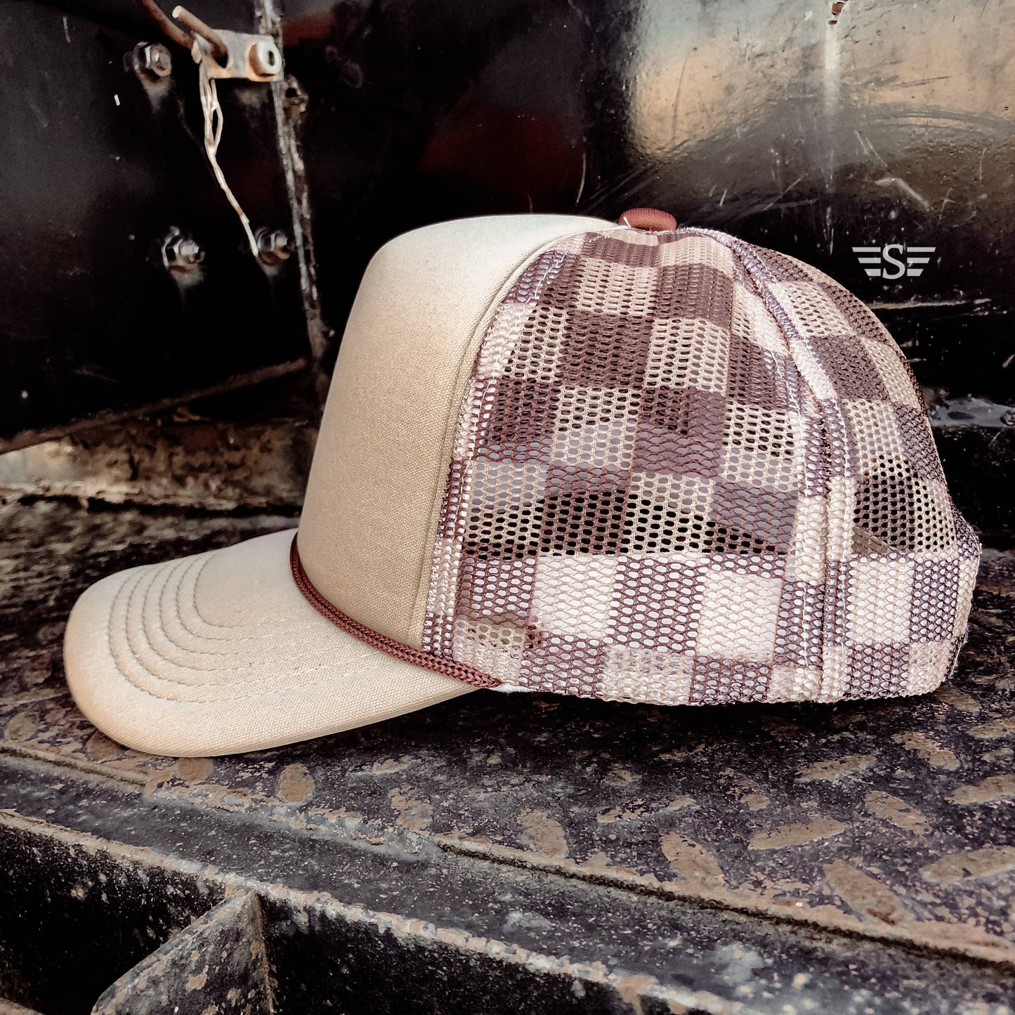 Checkered Mesh Back Foam Trucker Cap